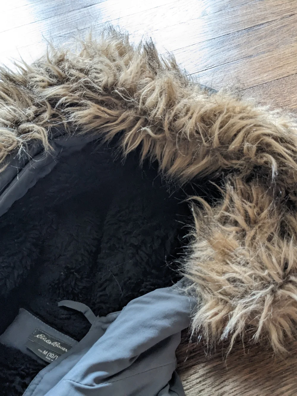 Eddie Bauer Boy's Hooded Puffer Parka in Charcoal with Removable Faux-Sherpa